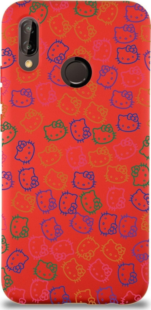 Huawei P 20 Lite Uyumlu Lansman Kılıf Hello Kitty Tasarımlı Içi Kadife Kapak-Kırmızı