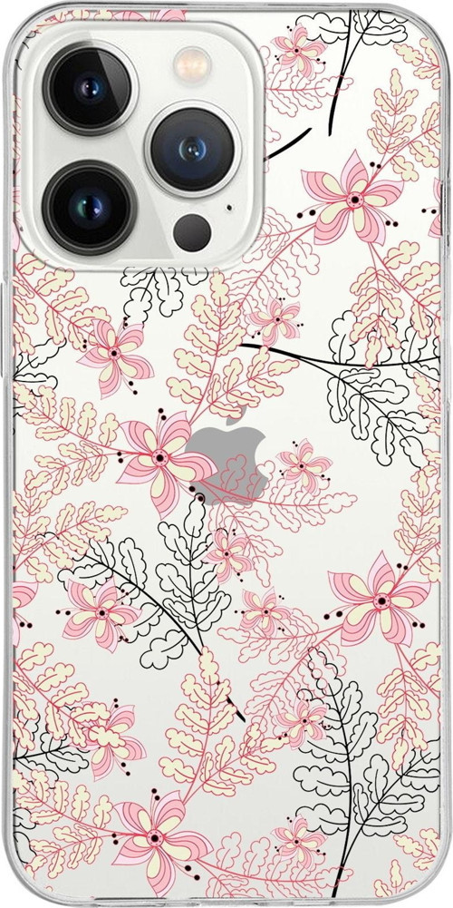 Iphone 13 Promax Uyumlu Kapak Floral Kırmızı Tasarımlı Şeffaf Silikon Kılıf