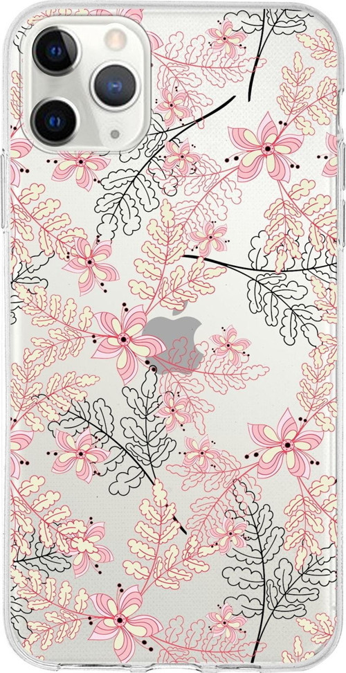 Iphone 11 Promax Uyumlu Kapak Floral Kırmızı Tasarımlı Şeffaf Silikon Kılıf
