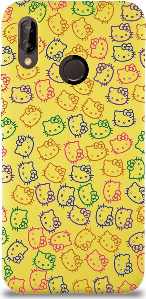 Huawei P 20 Lite Uyumlu Lansman Kılıf Hello Kitty Tasarımlı Içi Kadife Kapak-Sarı