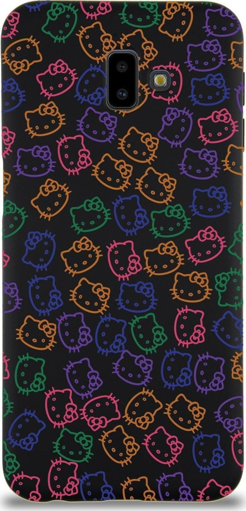 Samsung Galaxy J6 Plus Uyumlu Lansman Kılıf Hello Kitty Tasarımlı Içi Kadife Kapak-Siyah