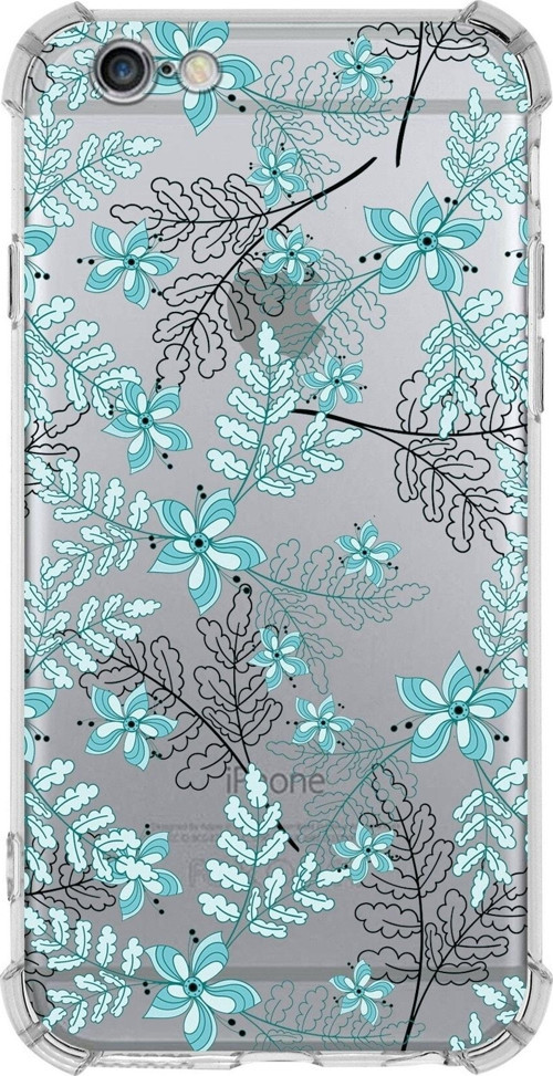 Iphone 6 Uyumlu Köşe Korumalı Antişok Kapak Floral Su Yeşili Tasarımlı Şeffaf Kılıf