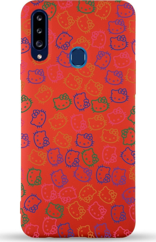 Samsung Galaxy A20S Uyumlu Lansman Kılıf Hello Kitty Tasarımlı Içi Kadife Kapak-Kırmızı