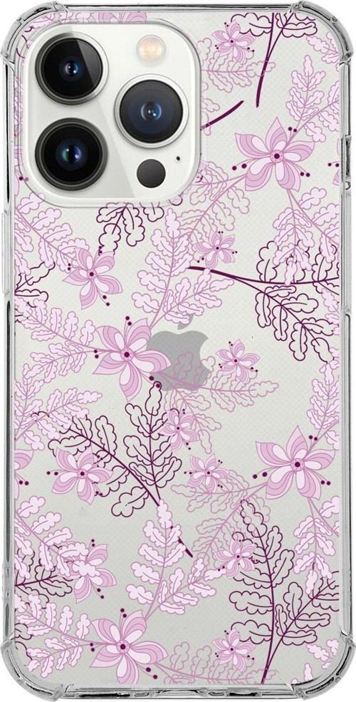 Iphone 13 Pro Max Uyumlu Köşe Korumalı Antişok Kapak Floral Pudra Tasarımlı Şeffaf Kılıf