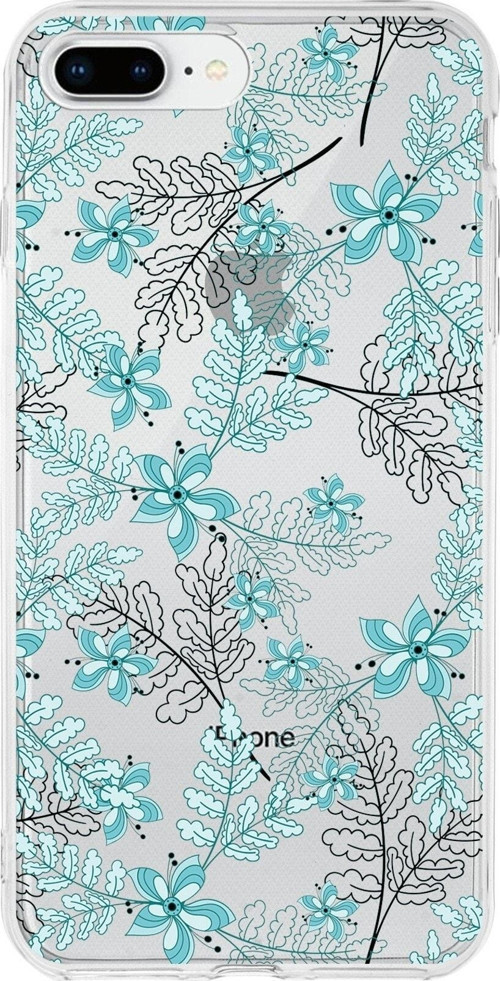 Iphone 8 Plus Uyumlu Kapak Floral Su Yeşili Tasarımlı Şeffaf Kılıf