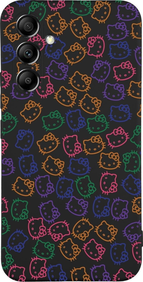 Samsung Galaxy A14 Uyumlu Lansman Kılıf Hello Kitty Tasarımlı Içi Kadife Kapak-Siyah