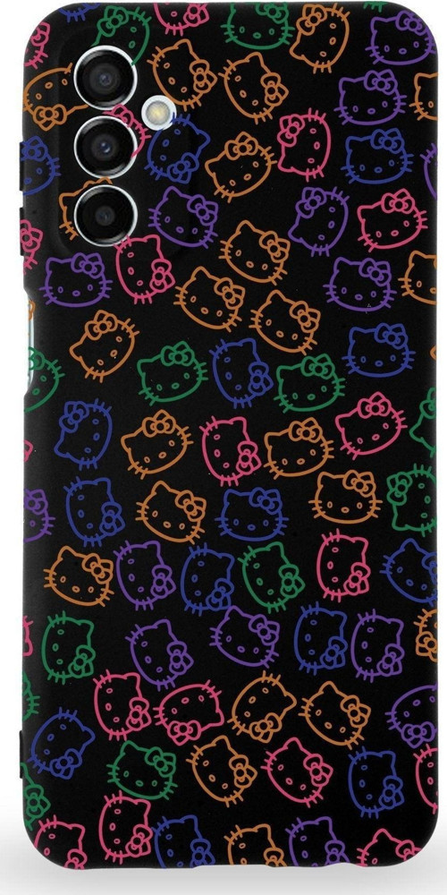 Samsung Galaxy M13 Uyumlu Lansman Kılıf Hello Kitty Tasarımlı Içi Kadife Kapak-Siyah