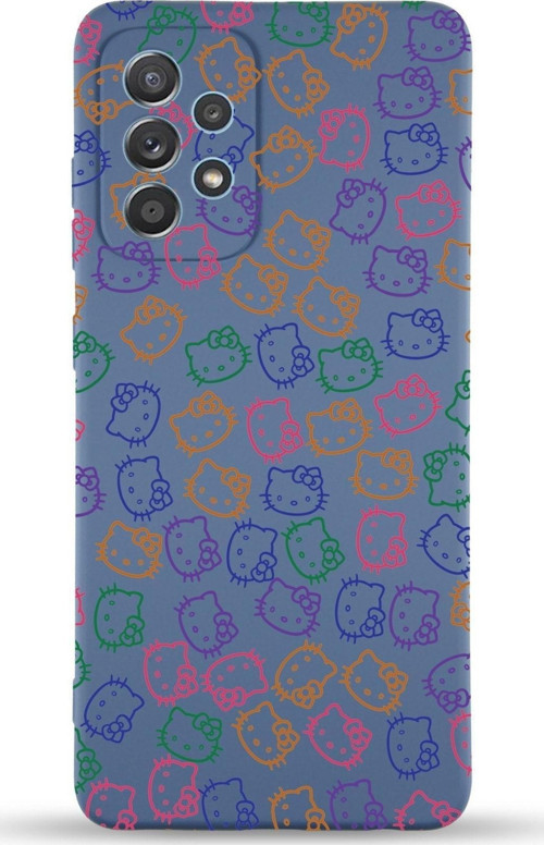 Samsung Galaxy A13 Uyumlu Lansman Kılıf Hello Kitty Tasarımlı Içi Kadife Kapak-Petrol Mavisi
