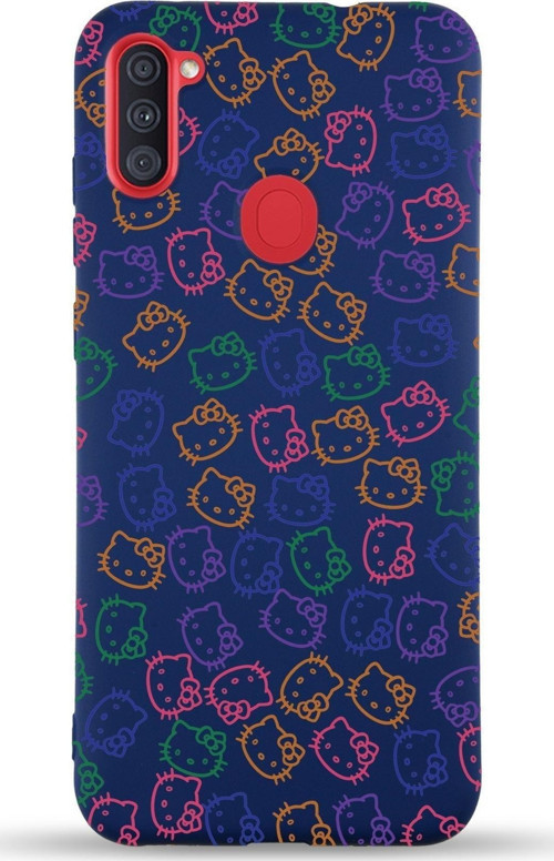 Samsung Galaxy M11 Uyumlu Lansman Kılıf Hello Kitty Tasarımlı Içi Kadife Kapak-Lacivert