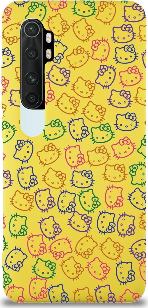 Xiaomi Mi Note 10 Lite Uyumlu Lansman Kılıf Hello Kitty Tasarımlı Içi Kadife Kapak-Sarı