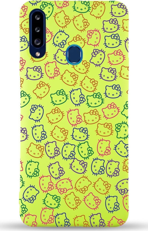 Samsung Galaxy A20S Uyumlu Lansman Kılıf Hello Kitty Tasarımlı Içi Kadife Kapak-Neyeşil
