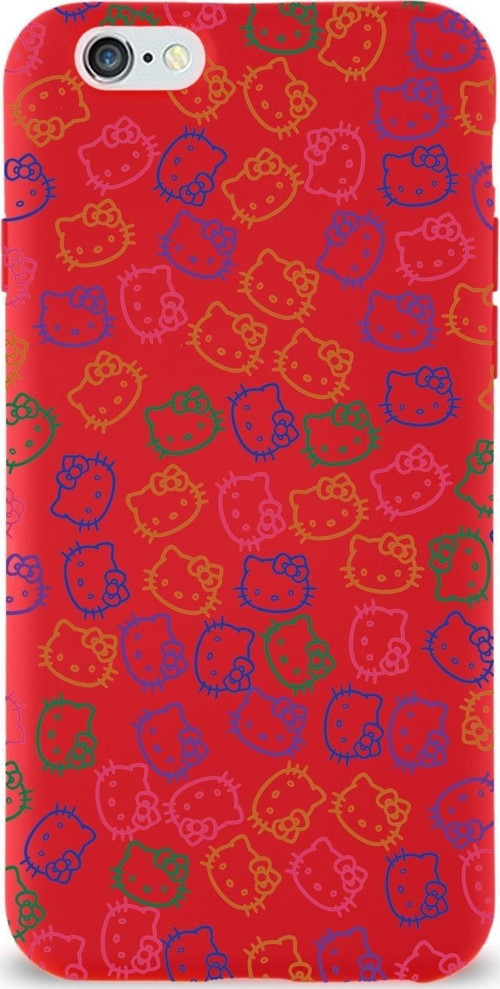Apple Iphone 6 Uyumlu Lansman Kılıf Hello Kitty Tasarımlı Içi Kadife Kapak-Kırmızı