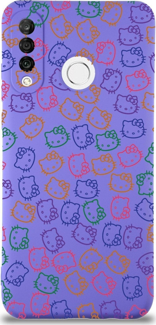 Huawei P 30 Lite Uyumlu Lansman Kılıf Hello Kitty Tasarımlı Içi Kadife Mor Kapak