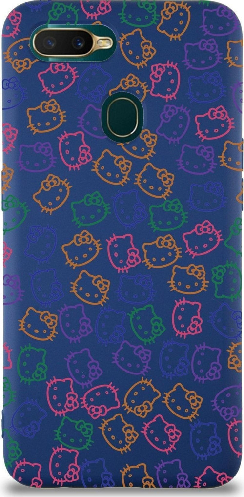 Oppo A12 Uyumlu Lansman Kılıf Hello Kitty Tasarımlı Içi Kadife Kapak-Lacivert