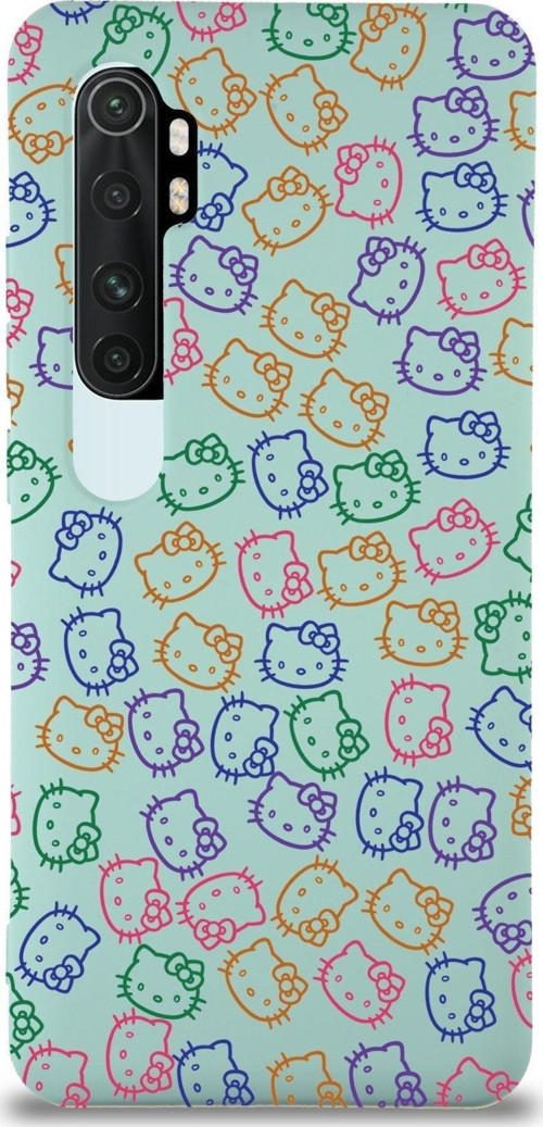Xiaomi Mi Note 10 Lite Uyumlu Lansman Kılıf Hello Kitty Tasarımlı Içi Kadife Kapak-Turkuaz