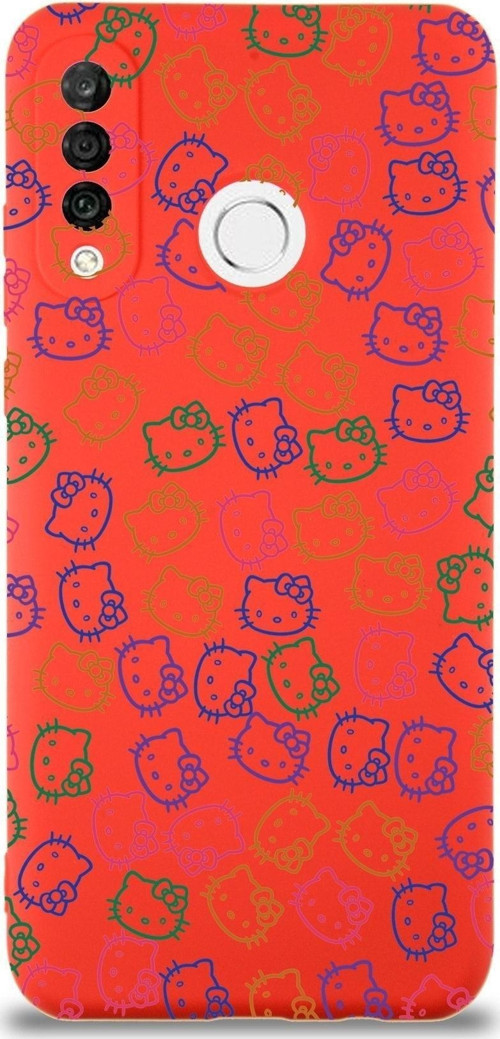 Huawei P 30 Lite Uyumlu Lansman Kılıf Hello Kitty Tasarımlı Içi Kadife Kırmızı Kapak