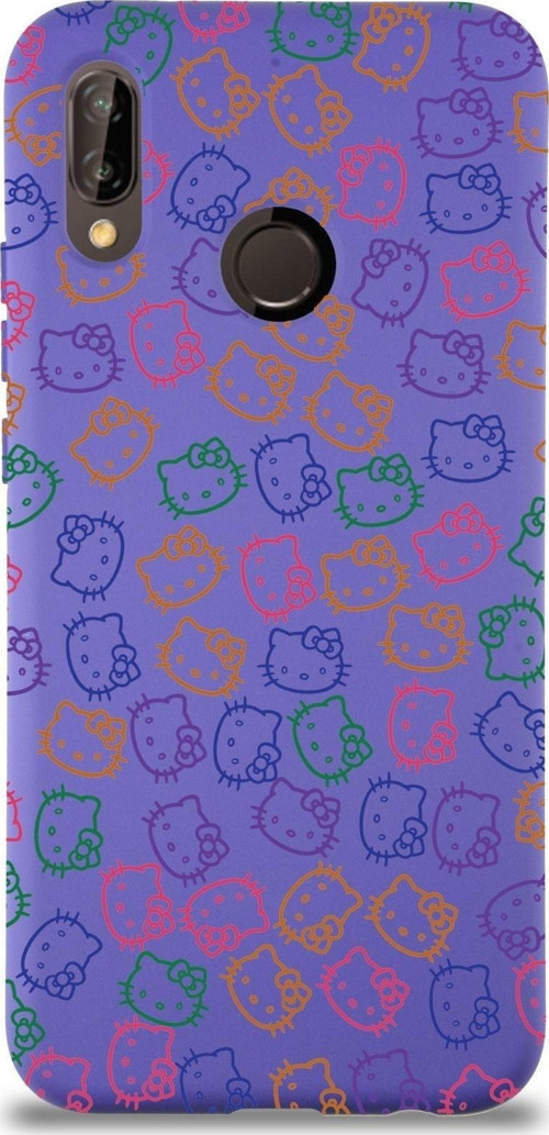 Huawei P 20 Lite Uyumlu Lansman Kılıf Hello Kitty Tasarımlı Içi Kadife Kapak-Mor