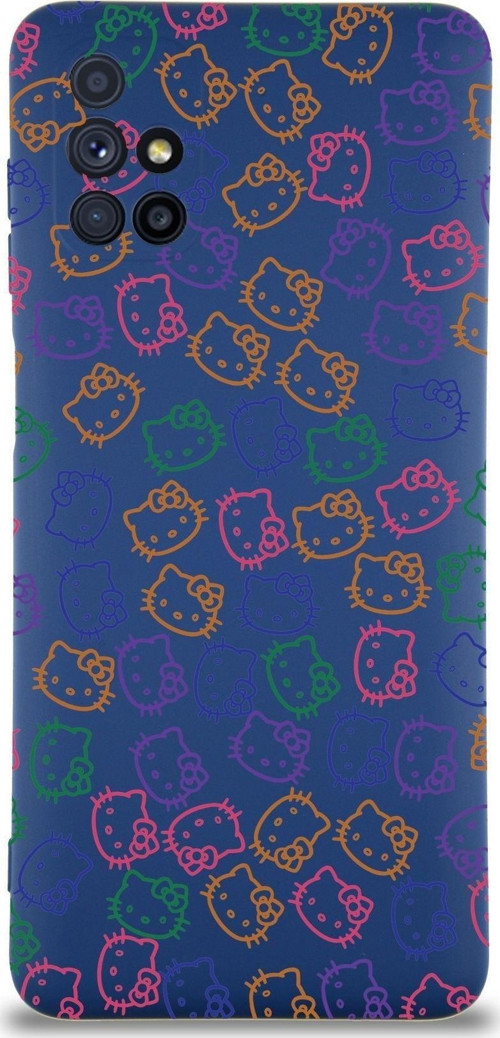 Samsung Galaxy M51 Uyumlu Lansman Kılıf Hello Kitty Tasarımlı Içi Kadife Kapak-Lacivert