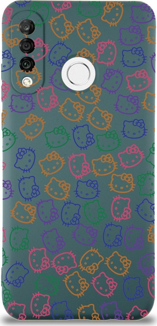 Huawei P 30 Lite Uyumlu Lansman Kılıf Hello Kitty Tasarımlı Içi Kadife Yeşil Kapak