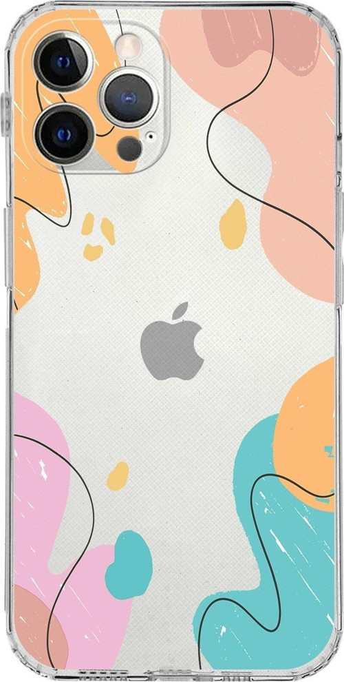 Apple Iphone 12 Pro Uyumlu Kamera Korumalı Kapak Karışık Renkler Tasarımlı Şeffaf Kılıf