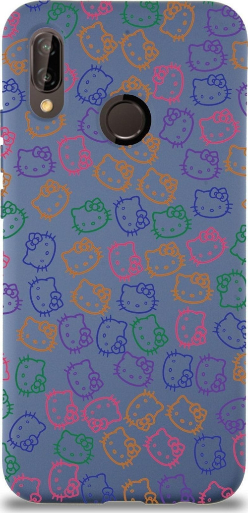 Huawei P 20 Lite Uyumlu Lansman Kılıf Hello Kitty Tasarımlı Içi Kadife Kapak-Petrol Mavisi