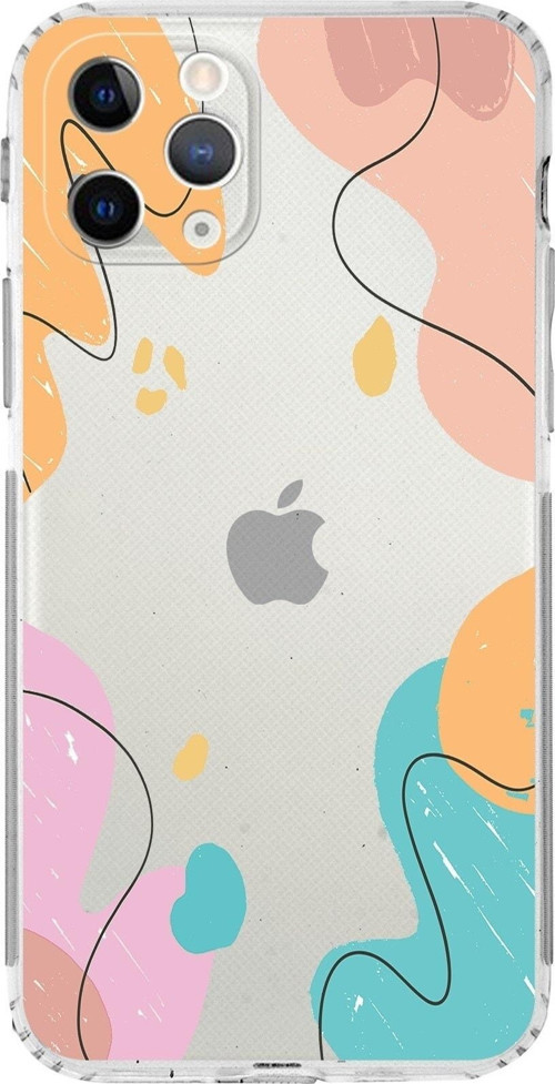 Apple Iphone 11 Pro Max Uyumlu Kamera Korumalı Kapak Karışık Renkler Tasarımlı Şeffaf Kılıf