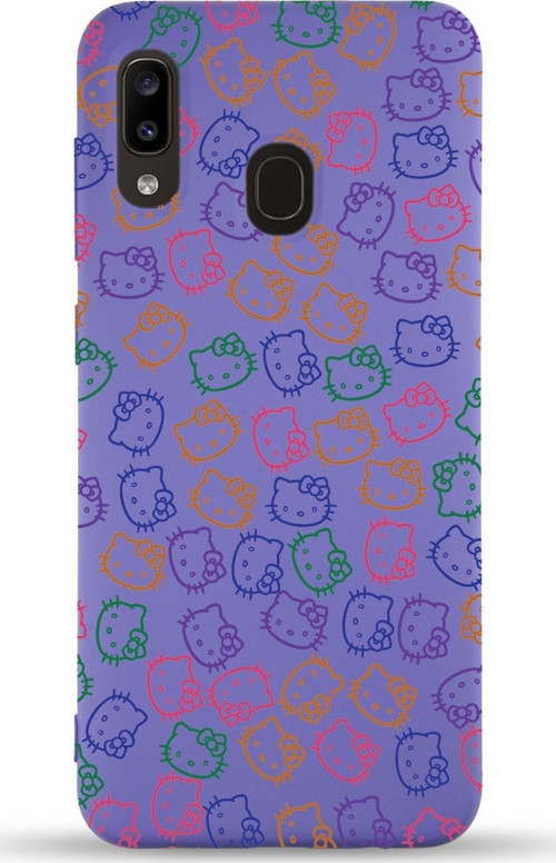 Samsung Galaxy A20 Uyumlu Lansman Kılıf Hello Kitty Tasarımlı Içi Kadife Kapak-Mor