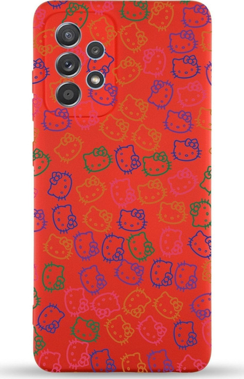 Samsung Galaxy A13 Uyumlu Lansman Kılıf Hello Kitty Tasarımlı Içi Kadife Kapak-Kırmızı