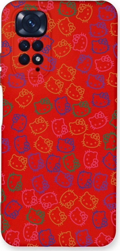 Xiaomi Redmi Note 11 Uyumlu Lansman Kılıf Hello Kitty Tasarımlı Içi Kadife Kapak-Kırmızı