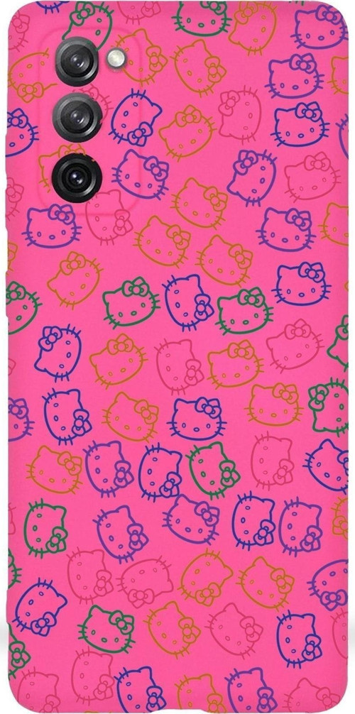 Samsung Galaxy S20 Fe Uyumlu Lansman Kılıf Hello Kitty Tasarımlı Içi Kadife Kapak-Neon Pembe