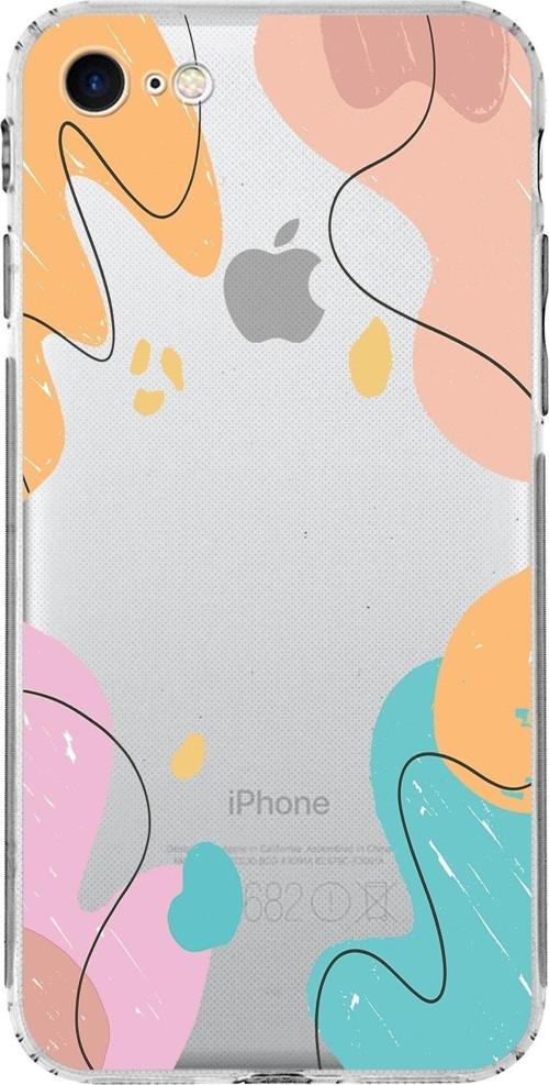 Apple Iphone Se 2022 Uyumlu Kamera Korumalı Kapak Karışık Renkler Tasarımlı Şeffaf Kılıf
