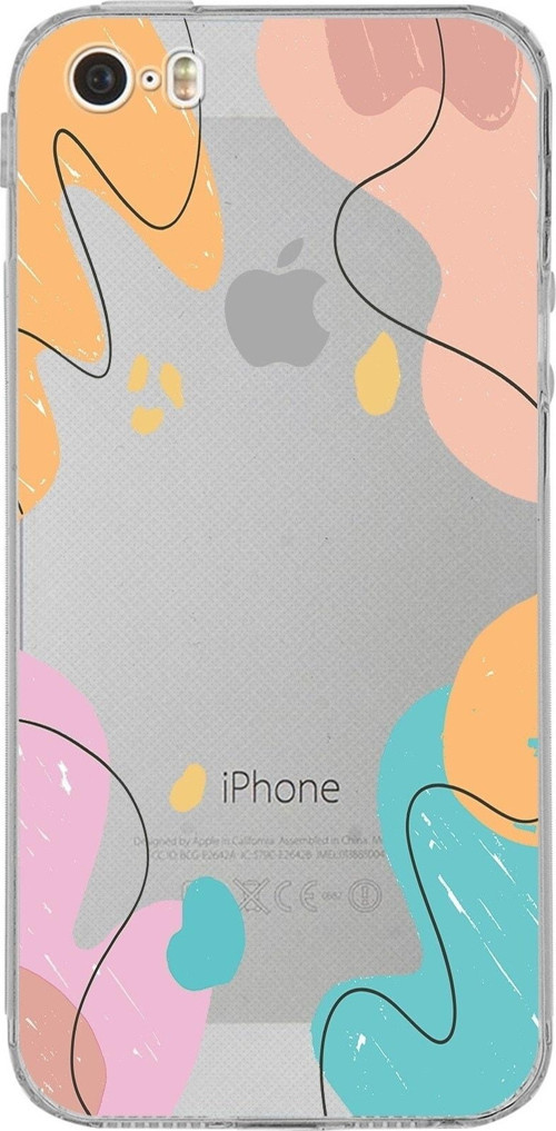 Apple Iphone 5S Uyumlu Kamera Korumalı Kapak Karışık Renkler Tasarımlı Şeffaf Kılıf