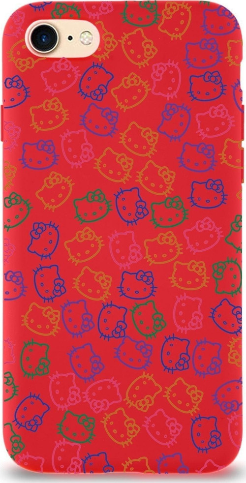 Apple Iphone Se 2020 Uyumlu Lansman Kılıf Hello Kitty Tasarımlı Içi Kadife Kapak-Kırmızı