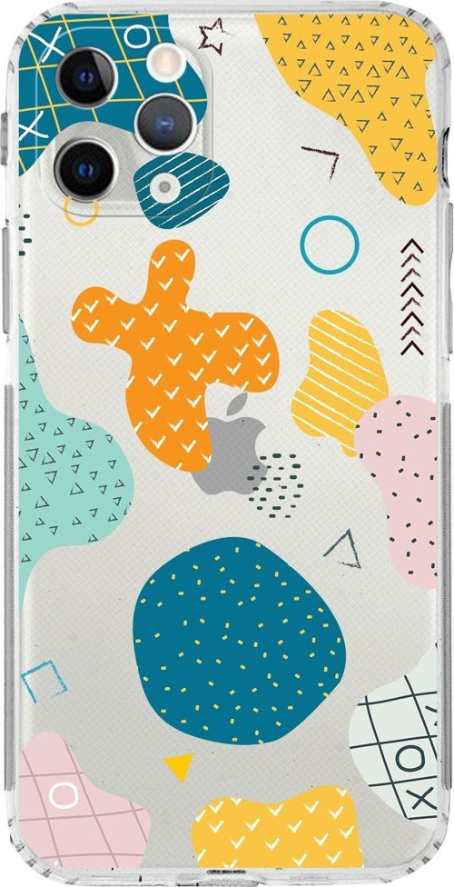 Apple Iphone 11 Pro Uyumlu Kamera Korumalı Kapak Geometrik Şekiller Tasarımlı Şeffaf Kılıf
