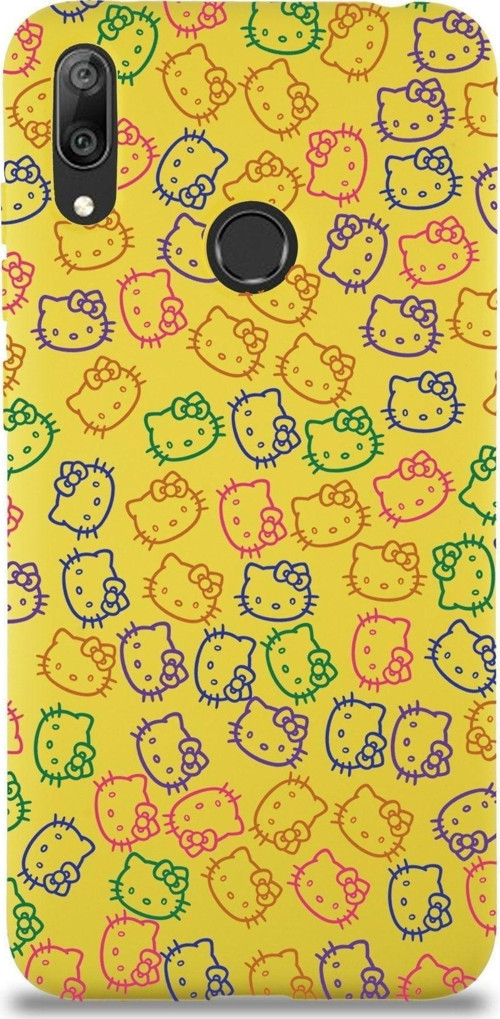 Huawei Y7 2019 Uyumlu Lansman Kılıf Hello Kitty Tasarımlı Içi Kadife Kapak-Sarı