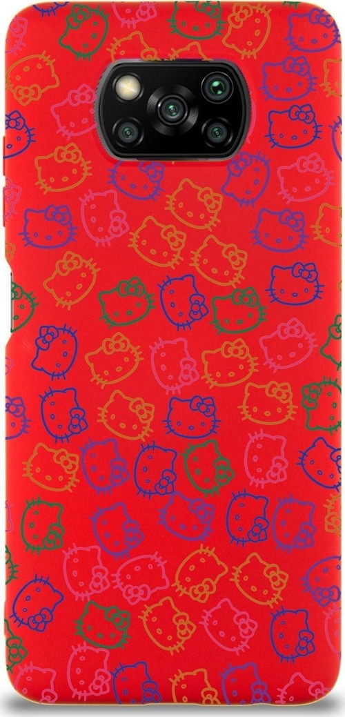 Xiaomi Poco X3 Uyumlu Lansman Kılıf Hello Kitty Tasarımlı Içi Kadife Kapak-Kırmızı
