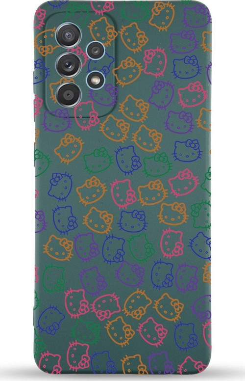 Samsung Galaxy A13 Uyumlu Lansman Kılıf Hello Kitty Tasarımlı Içi Kadife Kapak-Yeşil