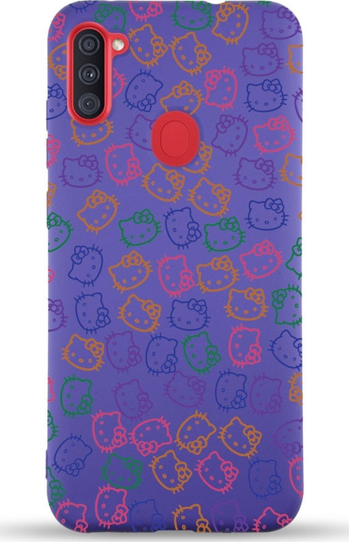 Samsung Galaxy M11 Uyumlu Lansman Kılıf Hello Kitty Tasarımlı Içi Kadife Kapak-Mor