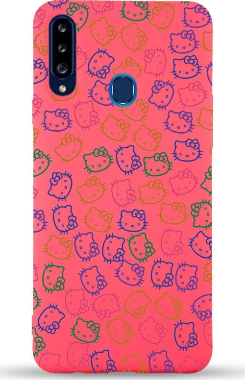 Samsung Galaxy A20S Uyumlu Lansman Kılıf Hello Kitty Tasarımlı Içi Kadife Kapak-Neon Pembe
