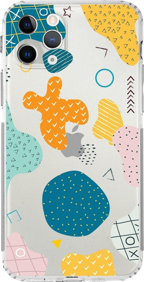 Apple Iphone 11 Pro Maxkamera Korumalı Kapak Geometrik Şekiller Tasarımlı Şeffaf Kılıf