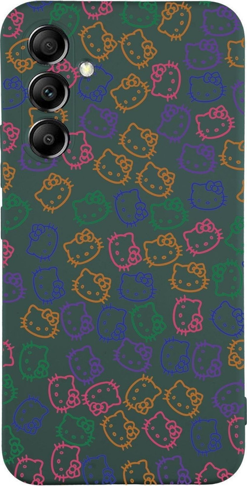 Samsung Galaxy A14 Uyumlu Lansman Kılıf Hello Kitty Tasarımlı Içi Kadife Kapak-Yeşil