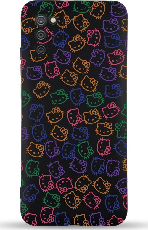 Samsung Galaxy A02S Uyumlu Lansman Kılıf Hello Kitty Tasarımlı Içi Kadife Kapak-Siyah