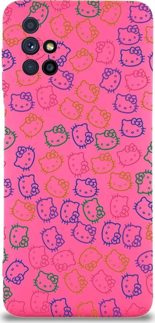 Samsung Galaxy M51 Uyumlu Lansman Kılıf Hello Kitty Tasarımlı Içi Kadife Kapak-Neon Pembe