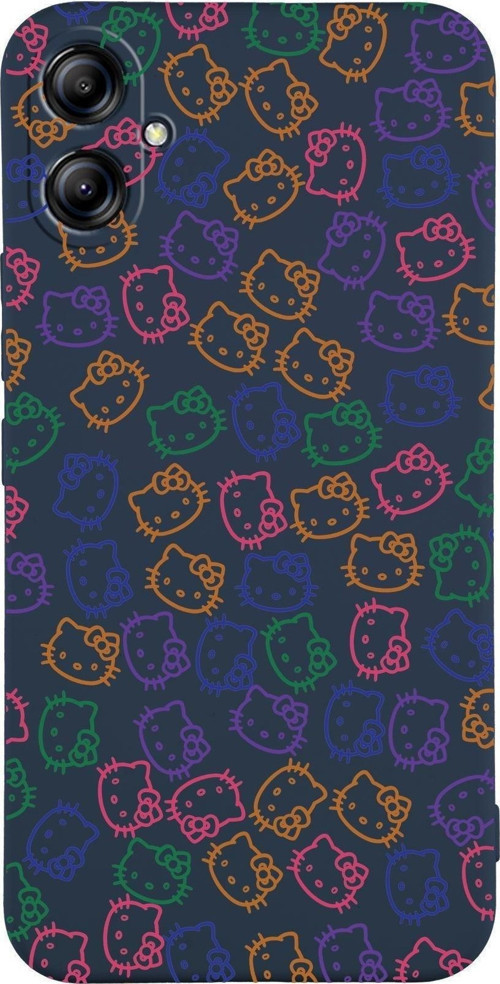 Samsung Galaxy A04E Uyumlu Lansman Kılıf Hello Kitty Tasarımlı Içi Kadife Kapak-Lacivert