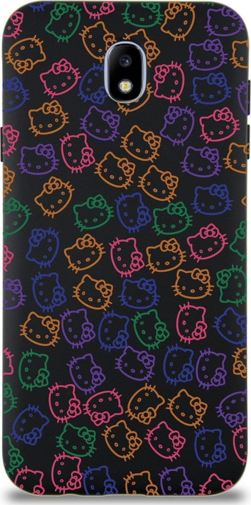 Samsung Galaxy J7 Pro Uyumlu Lansman Kılıf Hello Kitty Tasarımlı Içi Kadife Kapak-Siyah
