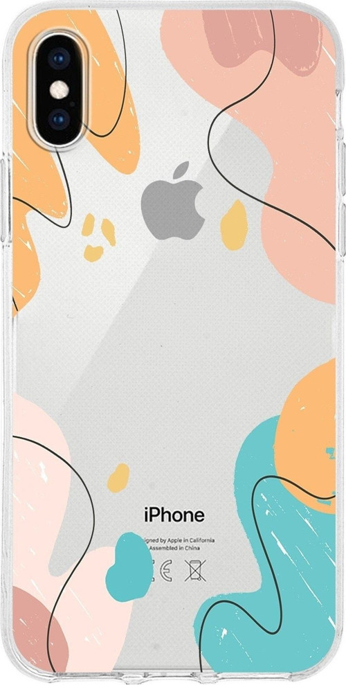 Apple Iphone X Uyumlu Kapak Karışık Renkler Tasarımlı Şeffaf Silikon Kılıf