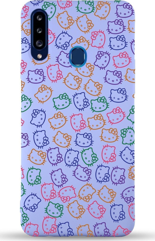 Samsung Galaxy A20S Uyumlu Lansman Kılıf Hello Kitty Tasarımlı Içi Kadife Kapak-Lila