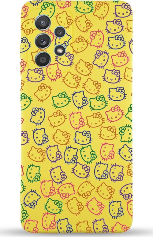 Samsung Galaxy A13 Uyumlu Lansman Kılıf Hello Kitty Tasarımlı Içi Kadife Kapak-Sarı
