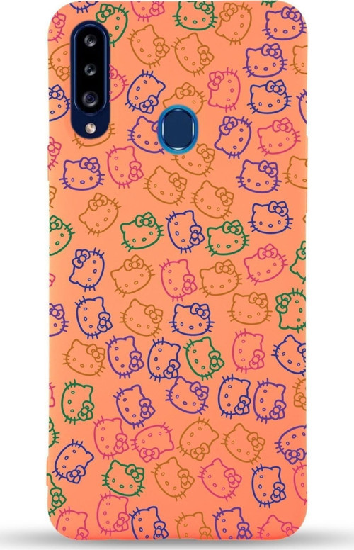 Samsung Galaxy A20S Uyumlu Lansman Kılıf Hello Kitty Tasarımlı Içi Kadife Kapak-Turuncu