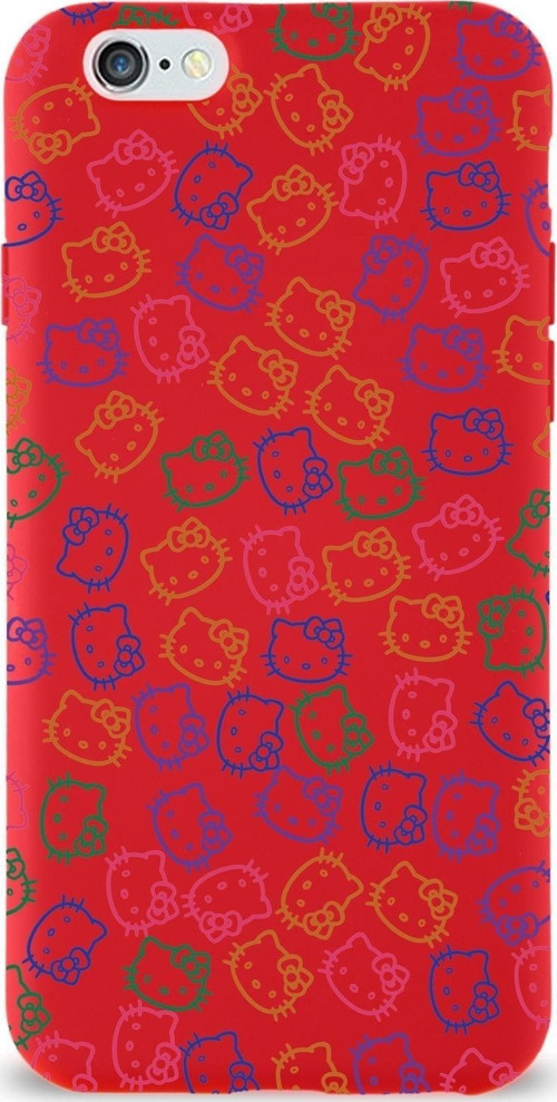 Apple Iphone 6 Plus Uyumlu Lansman Kılıf Hello Kitty Tasarımlı Içi Kadife Kapak-Kırmızı